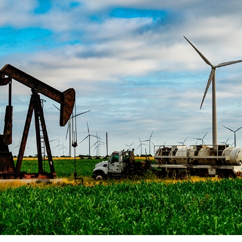 Turbines and an oil pump in a field