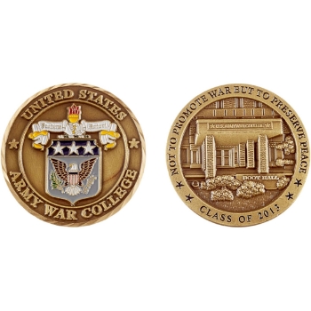 The front and back of an Army War College coin